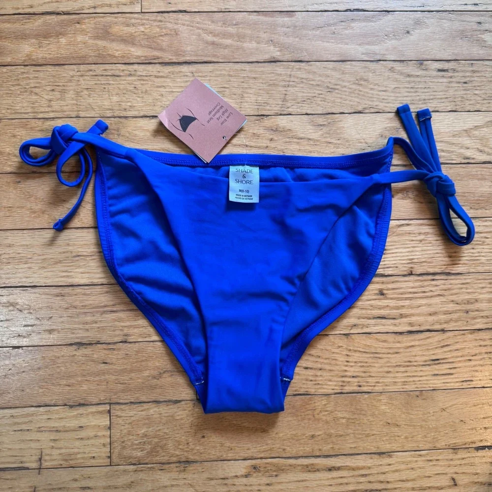 Shade & Shore Blue Tie Side Bikini Bottom Low Rise High Leg Medium Coverage M